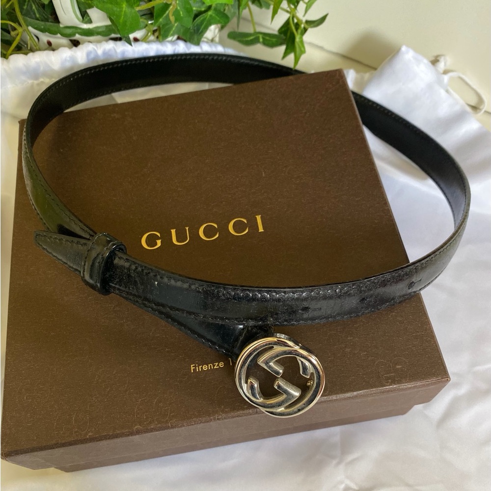 Gucci Black Leather Belt with Gold Buckle